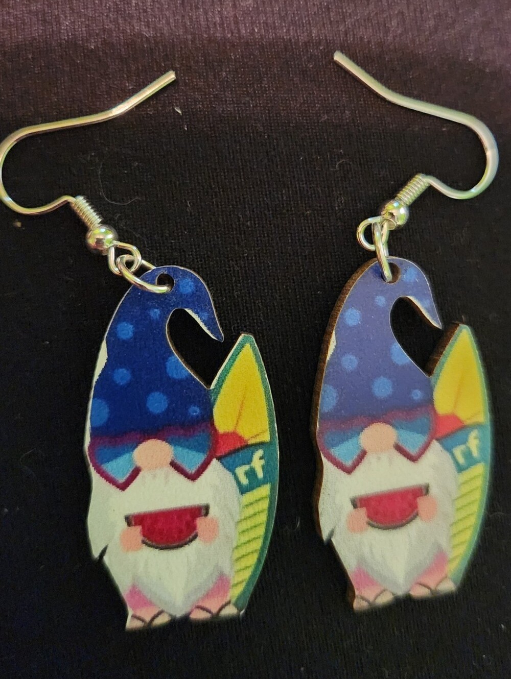 🎉 Surfer Themed Wooden Gnome Earrings